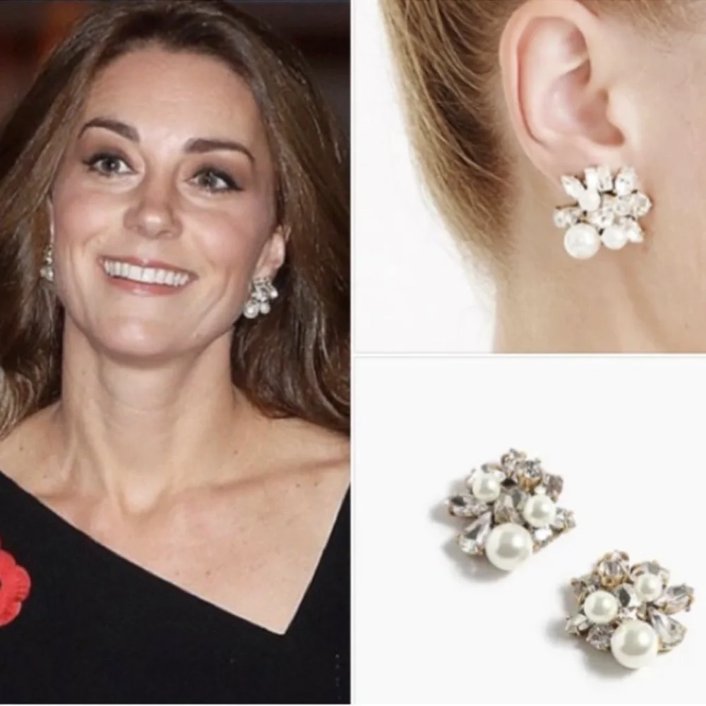 J. Crew Pearl and crystal Statement earrings ASO Kate Middleton EUC - Picture 1 of 1